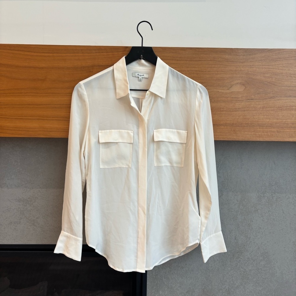 Madewell off White Silk Long Sleeve Blouse, Size XS
